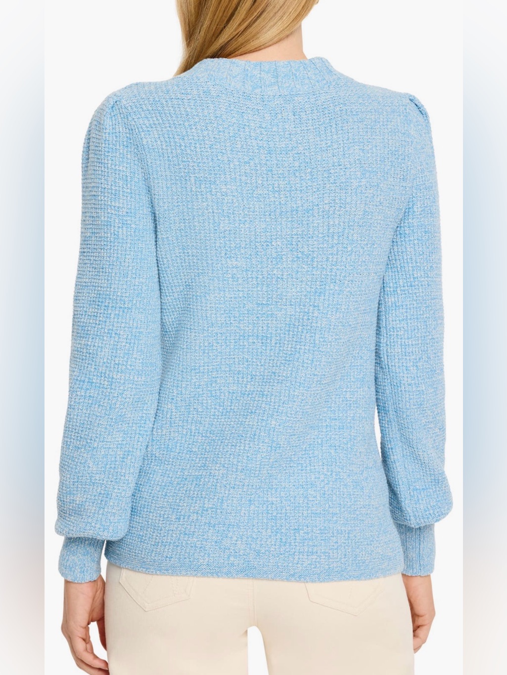 Nwt Nic+Zoe Waffle-Knit Pullover Crewneck Sweater In Blue Jewel - Size Large — image 2 of 8
